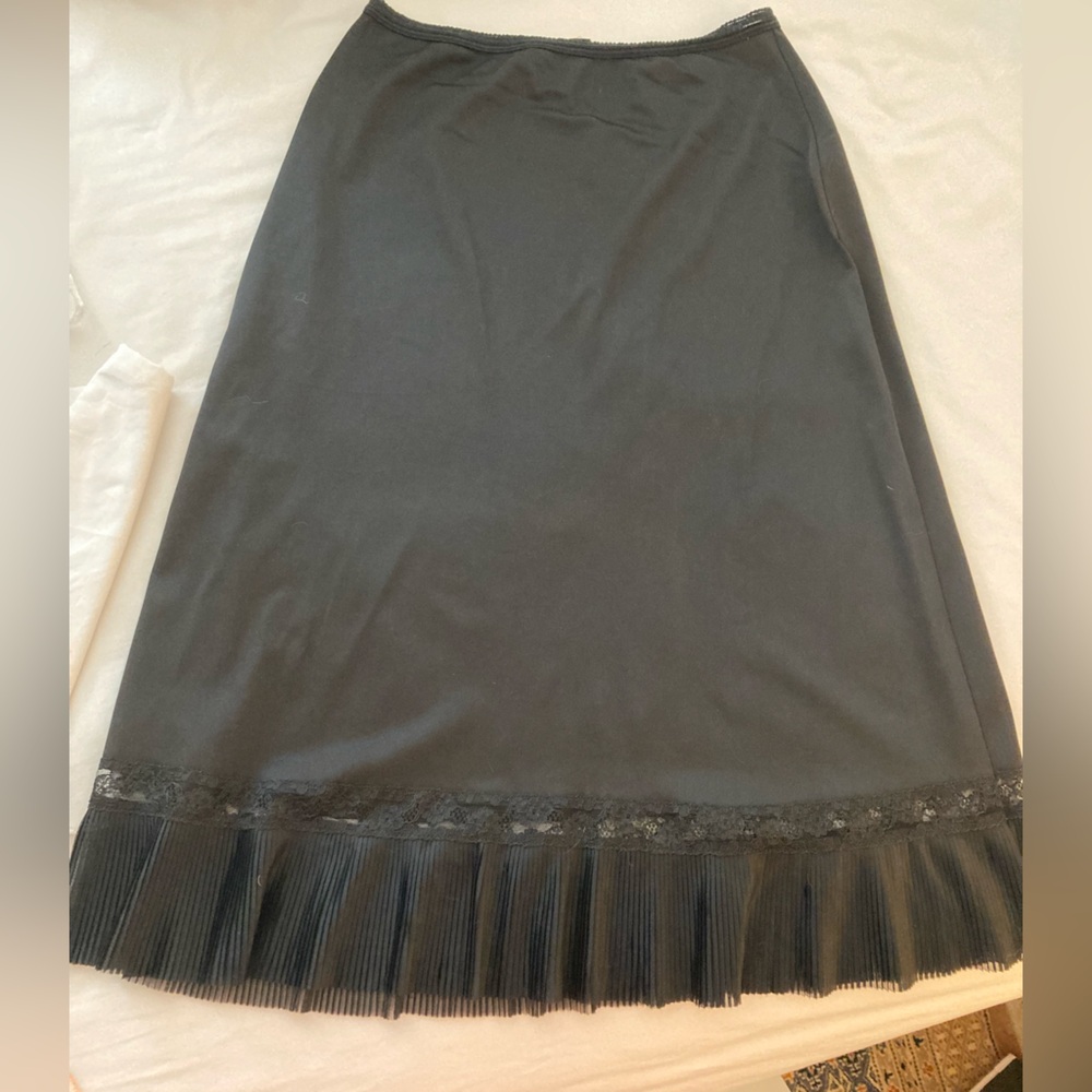Vintage Luxite Black Half Slip Pencil Skirt with Pleated Hem